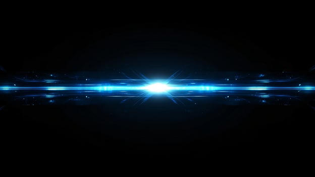 Symmetrical luminous blue light beams in darkness photo