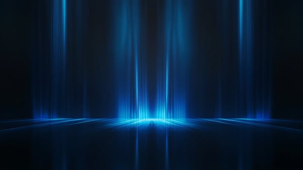 Mystical blue light beams cascade in vertical streams. photo