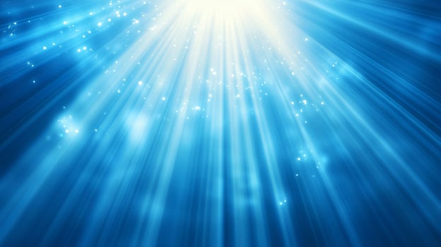 Sparkling light rays burst through bright blue sky photo