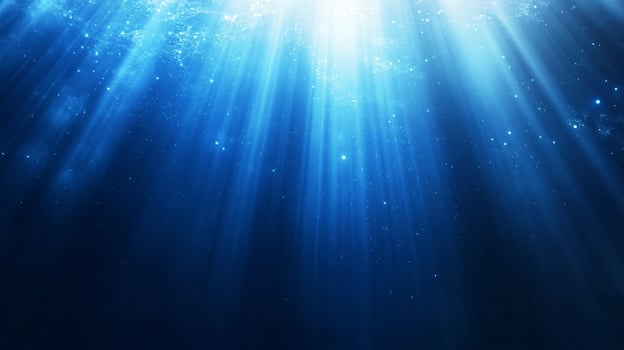 Deep blue ocean with light beams, serene tranquility photo
