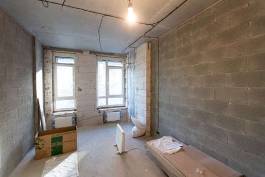 Working process of installing metal frames for plasterboard -drywall - for making gypsum walls in apartment is under construction, remodeling, renovation, extension, restoration and reconstruction photo