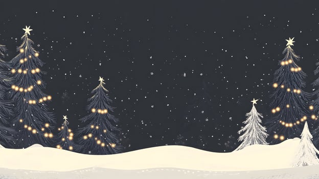Snowy Night, Illuminated Christmas Trees, Winter Wonderland, Festive Background photo