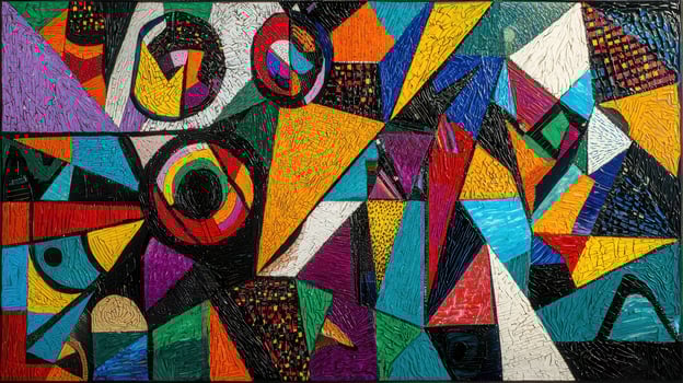 An abstract painting with colorful shapes and shapes photo