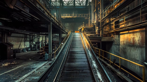 An empty industrial building with a long escalator photo