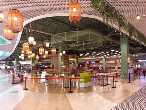 Moscow, Russia - September, 27, 2023 Quarantined cafe area in the shopping center. photo