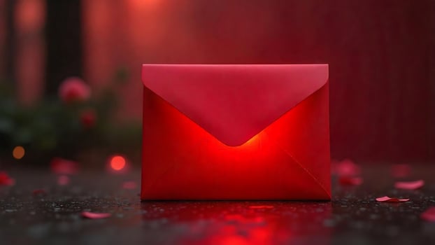 Glowing red envelope, romantic and festive photo