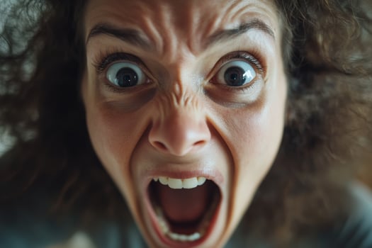 A woman with her mouth open and eyes wide photo
