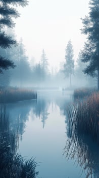 A lake surrounded by tall grass and trees photo