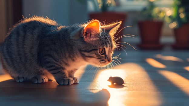 A cat and a mouse are standing on the floor photo