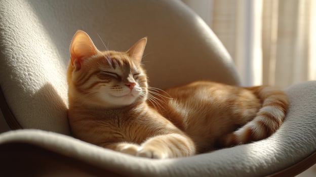 A cat is sleeping in a chair photo