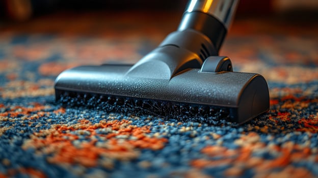 A vacuum cleaner on a carpet with a brush photo