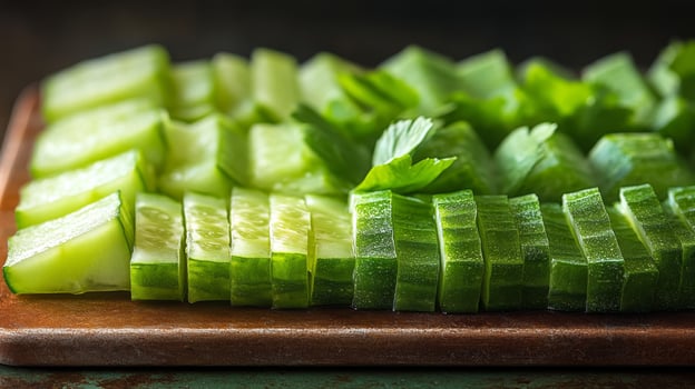 Cucumber slices on a cutting board photo