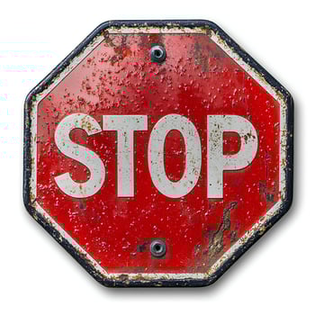 aged stop sign isolated on a white background with a natural shadow highlighting its distressed metal finish and retro appeal perfect for vintage traffic or industrial themes photo