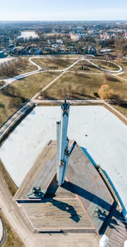 Aerial View of Victory Monument and Frozen Landscape in Riga, Latvia photo