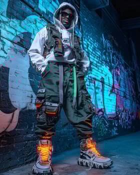 Urban Fashion Model Posing, Graffiti Alley, Night photo