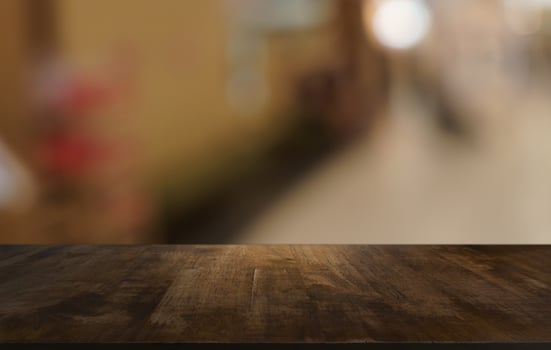 empty table top with blurred background photo