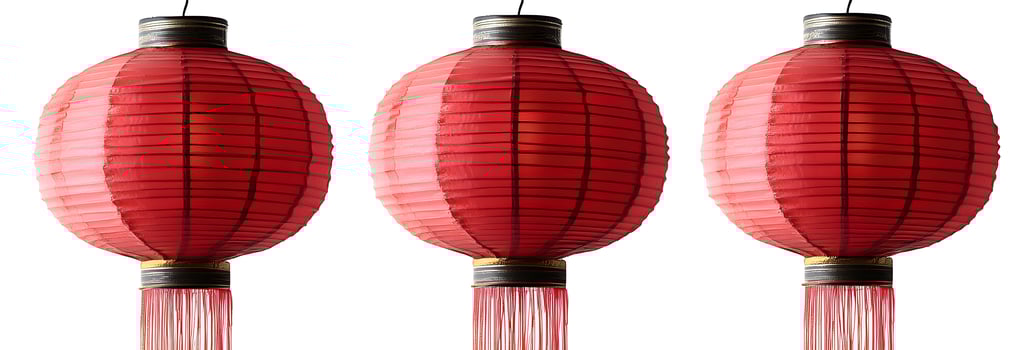 Three Red Chinese Paper Lanterns Hanging Decoratively photo