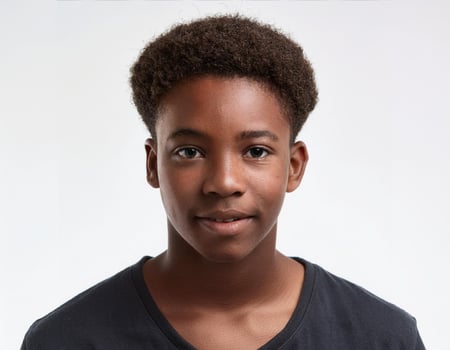 Portrait of African Teenager with Straight Hairstyle and Expression on White Background photo