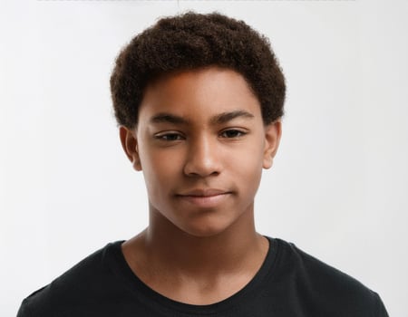 Portrait of African Teenager with Short Hairstyle and Clear Skin on White Background photo