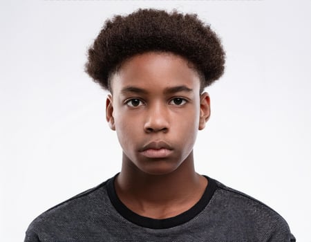 Studio Portrait of African Teenager with Layered Hairstyle on White Background photo