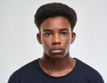 Close Up Portrait of African Teenager, Hairstyle and Expression on White Background photo
