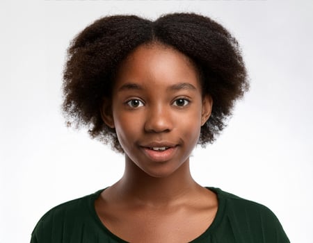 Portrait of African Teenager with Medium Length Hairstyle and Expression on White Background photo