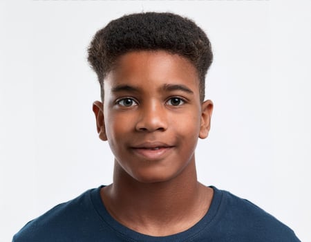 Portrait of African Teenager with High Fade and Expression on White Background photo