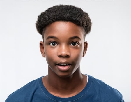 Portrait of African Teenager with Twist Out Hairstyle on White Background photo