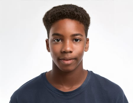 Portrait of African Teenager with Soft Waves and Expression on White Background photo