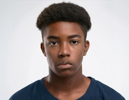 Portrait of African Teenager with Textured Curls on White Background photo
