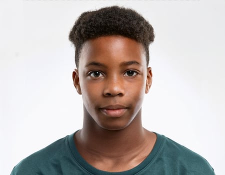 Portrait of African Teenager with Kinky Curly Hair on White Background photo