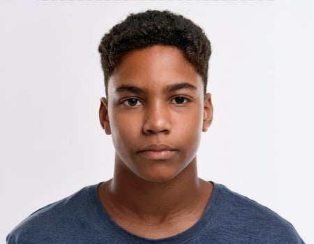 Portrait of African Teenager with Defined Waves and Clear Skin on White Background photo