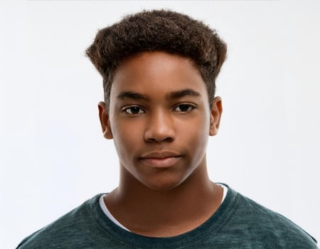 Portrait of African Teenager with Simple Braids on White Background photo