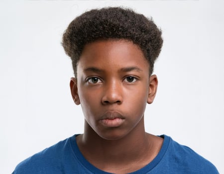 Portrait of African Teenager with Textured Curly Hair on White Background photo