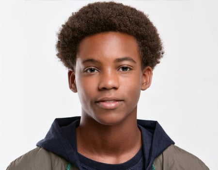 Close Up Portrait of African Teenager with Long Braids and Expression on White Background photo
