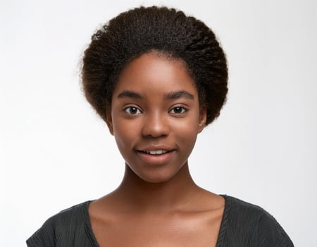 Portrait of African Teenager with High Fade Hairstyle and Expression on White Background photo