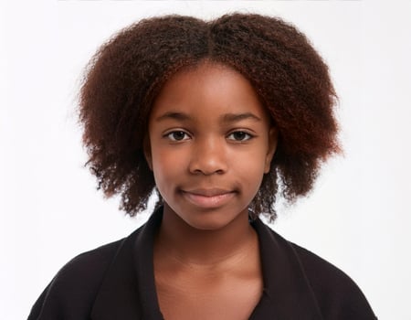 Studio Portrait of African Teenager with Medium Length Curls on White Background photo