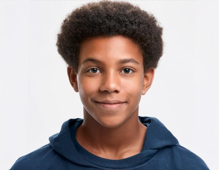 Portrait of African Teenager with Defined Waves and Natural Look on White Background photo