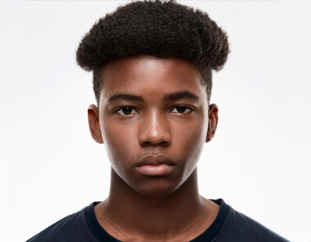 Studio Portrait of African Teenager with Long Defined Curls on White Background photo