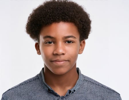 Studio Portrait of African Teenager with Soft Natural Curls on White Background photo