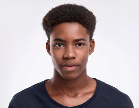 Close Up Portrait of African Teenager with Defined Wavy Braids on White Background photo
