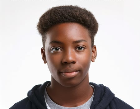Studio Portrait of African Teenager with Tightly Braided Curls on White Background photo