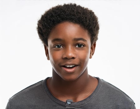 Studio Portrait of African Teenager with Defined Spiral Curls on White Background photo