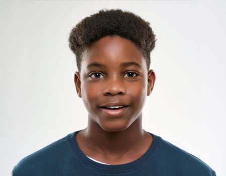 Studio Portrait of African Teenager with Defined Side Swept Braids on White Background photo