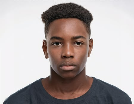 Studio Portrait of African Teenager with Defined Soft Ringlets on White Background photo