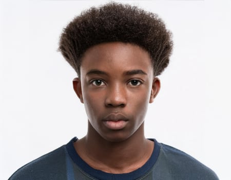 Close Up Portrait of African Teenager with Defined Wavy Dreads on White Background photo