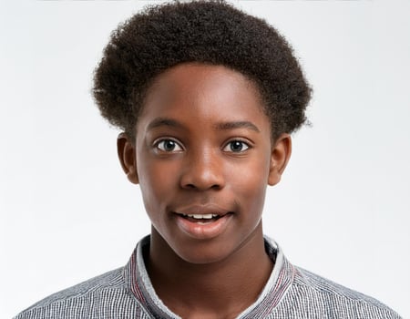 Portrait of African Teenager with Defined Defined Long Natural Braids on White Background photo