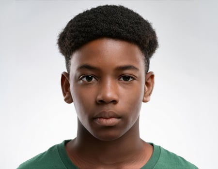 Portrait of African Teenager with Defined Defined Braided Texture on White Background photo
