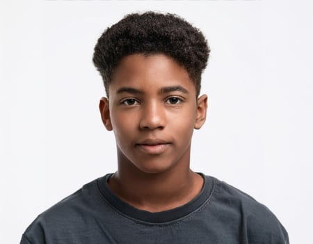 Close Up Portrait of African Teenager with Defined Defined Braided Shag on White Background photo
