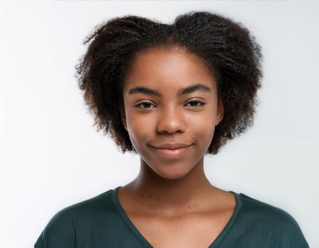 Portrait of Teenager with Defined Defined Short Natural Braids on White Background photo